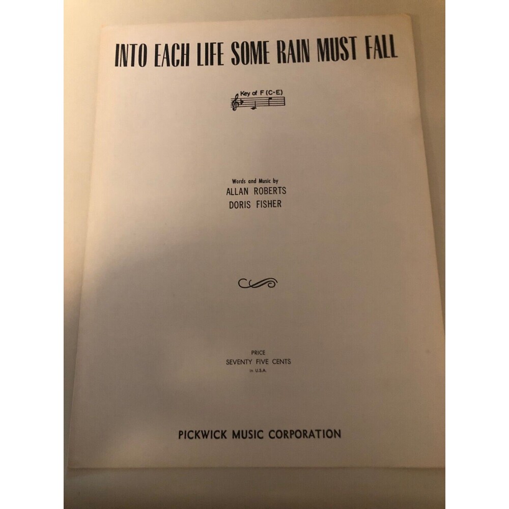 Into Each Life Some Rain Must Fall Vintage Sheet Music by Alan Roberts & Doris F